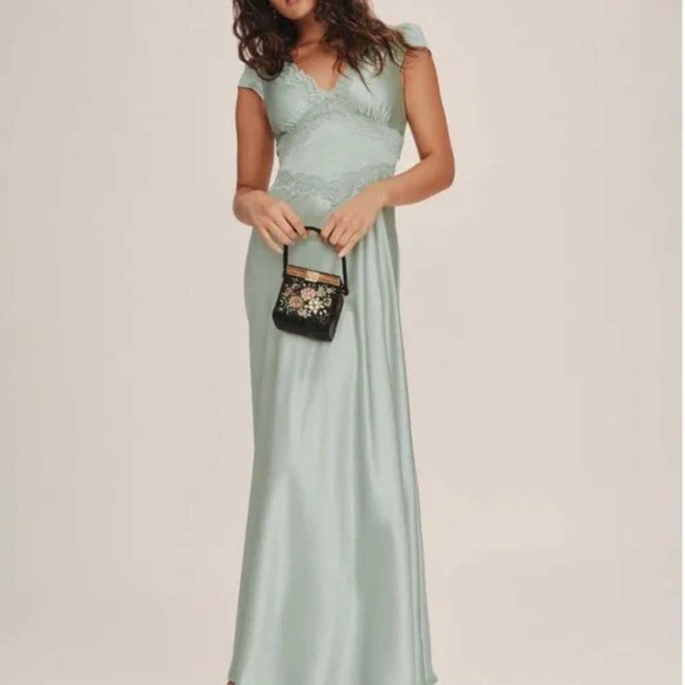 Reformation Noem satin dress in green Salvia
